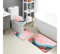 Set di 3 tappetini da bagno in corallo con onde dell'oceano, antiscivolo, a forma di U, lavabili, per estate, spiaggia, ad asciugatura rapida, in flanella