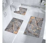 Set di 3 tappetini da bagno in marmo grigio oro, con motivo astratto, tappetino da bagno ad asciugatura rapida, retro in gomma sottile, con contorno a forma di U, tappetino per WC, decorazione per