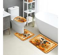 Set di 3 tappetini da bagno in memory foam, stile vintage, con mucca, girasole, autunnale, antiscivolo, a forma di U, lavabile, per autunno e stagione, ad asciugatura rapida, in memory foam