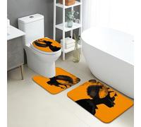 Set di 3 tappetini da bagno in stile americano africano, con silhouette artistica nera su sfondo arancione, antiscivolo, a forma di U, lavabili, moderni, vivaci, ad asciugatura rapida, in memory foam