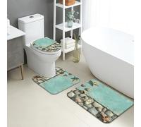 Set di 3 tappetini da bagno in stile costiero, con conchiglie di pietra oceanica, assorbenti e antiscivolo, a forma di U, lavabili, per l'estate e la spiaggia, ad asciugatura rapida, in flanella