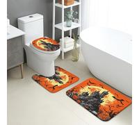 Set di 3 tappetini da bagno in stile gotico, con castello stregato spettrale, assorbente, antiscivolo, a forma di U, lavabile, per Halloween, ad asciugatura rapida, in flanella