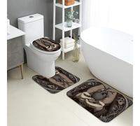Set di 3 tappetini da bagno in stile gotico, con cuori scuri e teschi, assorbenti e antiscivolo, a forma di U, lavabili, stile vintage, ad asciugatura rapida, in flanella