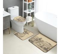 Set di 3 tappetini da bagno in stile western, con paesaggio rustico da cowboy, assorbente, antiscivolo, a forma di U, lavabili, vintage, western, ad asciugatura rapida, in memory foam