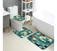 Set di 3 tappetini da bagno ispirati all'oceano, vintage, astratto, balena e faro, antiscivolo, a forma di U, lavabili, in memory foam ad asciugatura rapida, set di tappeti da bagno in memory foam