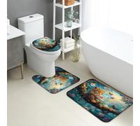 Set di 3 tappetini da bagno Jungle, colorati leopardati e farfalle, assorbenti e antiscivolo, a forma di U, lavabili, ispirati alla natura, ad asciugatura rapida, in flanella