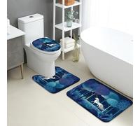 Set di 3 tappetini da bagno magici, foresta incantata, cavallo magico, assorbente, antiscivolo, a forma di U, lavabile, a tema fantasia, ad asciugatura rapida, in flanella