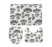 Set di 3 Tappetini da Bagno Meadow Grass Abstract Flowers Lavabili Copertura per WC Antiscivolo Tappetino a Forma di U per Vasche Docce