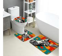 Set di 3 tappetini da bagno moderni, colorati con grafica animale, assorbente, antiscivolo, a forma di U, lavabili, artistici, ad asciugatura rapida, in memory foam