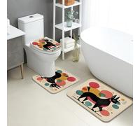Set di 3 tappetini da bagno moderni, con motivo astratto colorato con cane, assorbente, antiscivolo, a forma di U, lavabili, contemporanei, ad asciugatura rapida, in memory foam, set di tappeti da