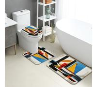 Set di 3 tappetini da bagno moderni, forme astratte colorate, assorbenti, antiscivolo, a forma di U, lavabili, contemporanei, ad asciugatura rapida, in memory foam