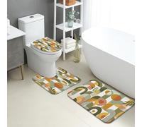 Set di 3 tappetini da bagno moderni, forme geometriche astratte, assorbenti e antiscivolo, a forma di U, lavabili, stagionali, ad asciugatura rapida, in flanella