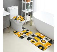 Set di 3 tappetini da bagno moderni, forme geometriche astratte gialle e grigie, tappeti da bagno assorbenti antiscivolo, lavabili, contemporanei, ad asciugatura rapida, in memory foam, set da doccia