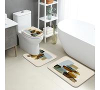Set di 3 tappetini da bagno moderni, forme geometriche astratte, morbidi e antiscivolo, a forma di U, lavabili, ispirati all'autunno, ad asciugatura rapida, in memory foam, set di tappeti da bagno
