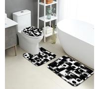 Set di 3 tappetini da bagno moderni, motivo astratto nero e bianco, assorbente, antiscivolo, a forma di U, lavabili, contemporanei, ad asciugatura rapida, in memory foam, set di tappeti da bagno