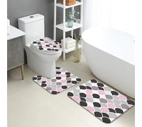Set di 3 tappetini da bagno moderni, motivo geometrico grigio pesca cerchi assorbenti antiscivolo tappeti da bagno a forma di U lavabili, eleganti tappeti da bagno contemporanei in memory foam ad
