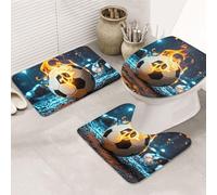 Set di 3 tappetini da bagno morbidi e assorbenti per il bagno a forma di U e copertura del coperchio del water che brucia palla da calcio tappetino da bagno antiscivolo lavabile in lavatrice