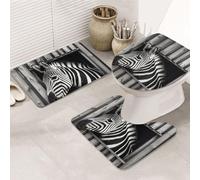 Set di 3 tappetini da bagno morbidi e assorbenti per il bagno a forma di U e copriwater con zebra che tira fuori la testa, tappetino da bagno antiscivolo, lavabile in lavatrice, tappetino da bagno