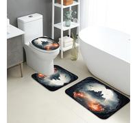 Set di 3 Tappetini da Bagno,Mystic Abstract Dark Clouds Fire Autumn Themed Lavabili Coperchio del WC Comodi Tappetino a Forma di U per Docce Vasche WC