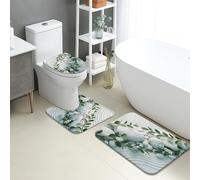 Set di 3 tappetini da bagno Nature, con pietre a foglia, assorbenti e antiscivolo, a forma di U, lavabili, motivo floreale primaverile, ad asciugatura rapida, in flanella