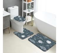 Set di 3 tappetini da bagno nautici, con pesci costieri e conchiglie, assorbente, antiscivolo, a forma di U, lavabili, in memory foam, ad asciugatura rapida, set di tappeti da bagno estivi