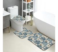 Set di 3 tappetini da bagno occidentali, motivo cowboy, cactus, denim, assorbente, antiscivolo, a forma di U, lavabile, rustico, vintage, ad asciugatura rapida, in memory foam, set di tappeti da bagno