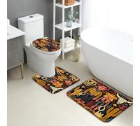 Set di 3 tappetini da bagno occidentali, motivo cowboy rustico cowgirl, assorbente, antiscivolo, a forma di U, lavabile, ispirato al sud-ovest, in memory foam, ad asciugatura rapida, set di tappeti da
