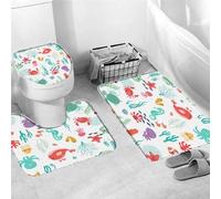 Set di 3 Tappetini da Bagno,Ocean Underwater Coastal Beach Sea Dolphin Octopus Seaweed Comodi Copertura per WC Antiscivolo Tappeto a Forma di U per Vasche Docce WC