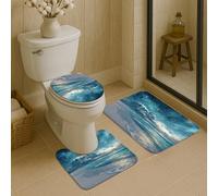 Set di 3 tappetini da bagno oceanici con cielo stellato e galassia, assorbenti, antiscivolo, a forma di U, lavabili, in memory foam, ad asciugatura rapida, set di tappeti da bagno invernali