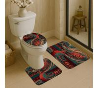 Set di 3 tappetini da bagno orientali, motivo drago, assorbente, antiscivolo, a forma di U, lavabile, stile asiatico, ad asciugatura rapida, in memory foam