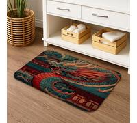 Set di 3 tappetini da bagno orientali, motivo drago, assorbente, antiscivolo, a forma di U, lavabile, stile asiatico, ad asciugatura rapida, in memory foam, 50 x 81 cm