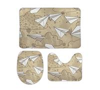 Set di 3 Tappetini da Bagno Paper Planes Grunge Style Antiscivolo Tappetino per WC Morbido Tappetino girowater a Forma di U per Vasche WC