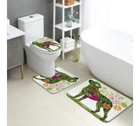 Set di 3 tappetini da bagno per cani, motivo floreale con piante verdi, assorbenti e antiscivolo, a forma di U, lavabili, con fiori primaverili, ad asciugatura rapida, in flanella
