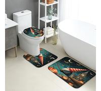Set di 3 tappetini da bagno per Halloween, con gnomo, zucca, scopa, assorbente, antiscivolo, a forma di U, lavabile, in memory foam, ad asciugatura rapida