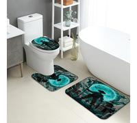 Set di 3 tappetini da bagno per Halloween, con scena spettrale del cimitero, assorbente, antiscivolo, a forma di U, lavabile, stile gotico, ad asciugatura rapida, in memory foam, set di tappeti da