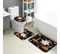 Set di 3 tappetini da bagno per Halloween, fantasma, cowboy, zucca, antiscivolo, a forma di U, lavabili, rustici, ad asciugatura rapida, in flanella