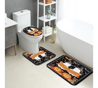 Set di 3 tappetini da bagno per Halloween, fantasma zucca nera, antiscivolo, a forma di U, lavabili, decorativi, ad asciugatura rapida, in flanella