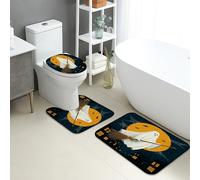Set di 3 tappetini da bagno per Halloween, fantasmi scopa assorbente, antiscivolo, a forma di U, lavabile, notte spettrale ad asciugatura rapida, in flanella