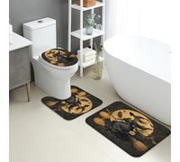 Set di 3 tappetini da bagno per Halloween, stile vintage, con manico di scopa da strega, assorbente, antiscivolo, a forma di U, lavabile, motivo gatto spettrale, ad asciugatura rapida, in flanella