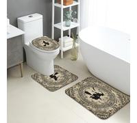 Set di 3 tappetini da bagno per Halloween, stile vintage, con manico di scopa da strega, assorbente, antiscivolo, a forma di U, lavabile, stile antico, decorativo, ad asciugatura rapida, in flanella