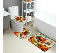 Set di 3 tappetini da bagno per il Ringraziamento, motivo calcio turco, decorazione autunnale, assorbente, antiscivolo, a forma di U, lavabile, design autunnale, ad asciugatura rapida, in memory foam