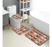 Set di 3 tappetini da bagno per le vacanze, con palline rosse e verdi, assorbenti e antiscivolo, a forma di U, lavabili, decorativi stagionali, ad asciugatura rapida, in flanella