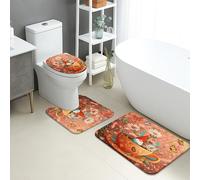 Set di 3 tappetini da bagno per vasi di fiori, con farfalle floreali colorate, assorbenti, antiscivolo, a forma di U, lavabili, in flanella ad asciugatura rapida, set di tappeti da bagno