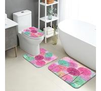 Set di 3 tappetini da bagno primaverili colorati con motivo floreale assorbente, antiscivolo, a forma di U, lavabili, con fiori vivaci, ad asciugatura rapida, in flanella