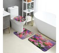 Set di 3 tappetini da bagno primaverili, con vivaci fiori floreali, assorbenti, antiscivolo, a forma di U, lavabili, ispirati al giardino, ad asciugatura rapida, in memory foam, set di tappeti da