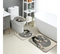 Set di 3 tappetini da bagno primaverili, eleganti fiori di magnolia natura, assorbenti e antiscivolo, a forma di U, lavabili, decorativi, floreali, ad asciugatura rapida, in memory foam, set di