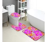 Set di 3 tappetini da bagno primaverili, motivo floreale luminoso, assorbente, antiscivolo, a forma di U, lavabile, con fiori vivaci, ad asciugatura rapida, in memory foam, set di tappeti da bagno