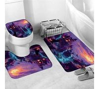 Set di 3 Tappetini da Bagno,Purple Halloween Gothic Cat Black Pumpkin Haunted House Antiscivolo Tappetino per WC Asciugatura Rapida Tappetino girowater a Forma di U per Vasche Docce WC