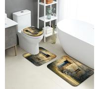 Set di 3 tappetini da bagno rustici con bicicletta, stile vintage con paesaggio di fattoria, assorbente, antiscivolo, a forma di U, lavabili, in memory foam, ad asciugatura rapida, per l'estate