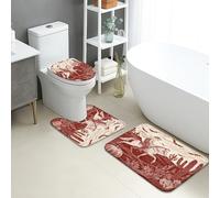 Set di 3 tappetini da bagno rustici, con paesaggio desertico vintage, assorbente, antiscivolo, a forma di U, lavabile, a tema occidentale, in flanella ad asciugatura rapida